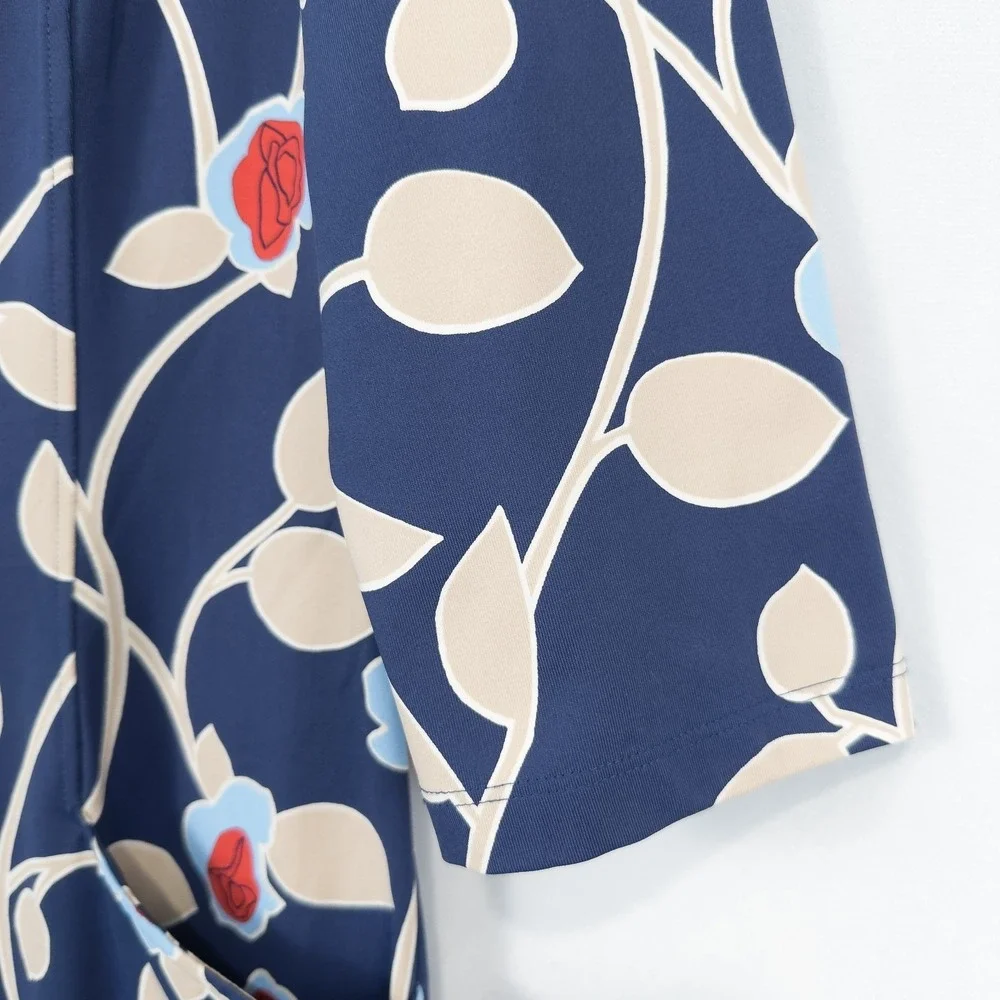 J McLaughlin Catalyst Sheath Dress Large Navy Floral Catalina Cloth Pockets